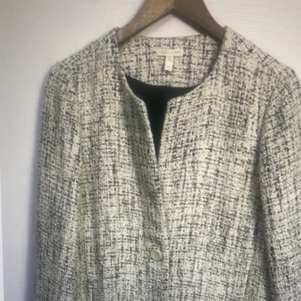 Eileen Fisher Jacket Women’s Larger Cream Black Single Button Tweed Trench Coat